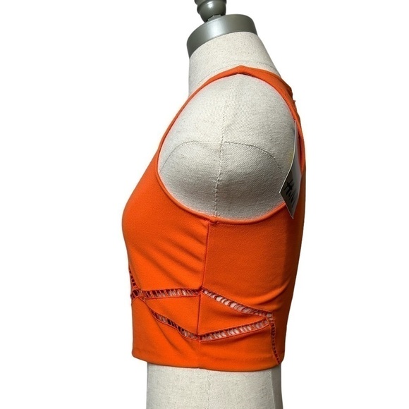 H&M By Night Neon Orange Lasercut Cut Out Sleeveless Crop Top Tank Size XS - Picture 5 of 10